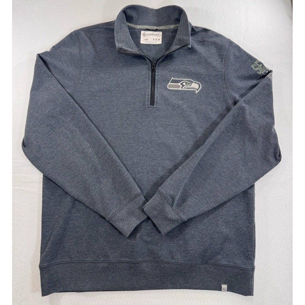 Seattle Seahawks 47 Forward Mens Large Gray Heathered 1/4 Zip Pullover Sweater